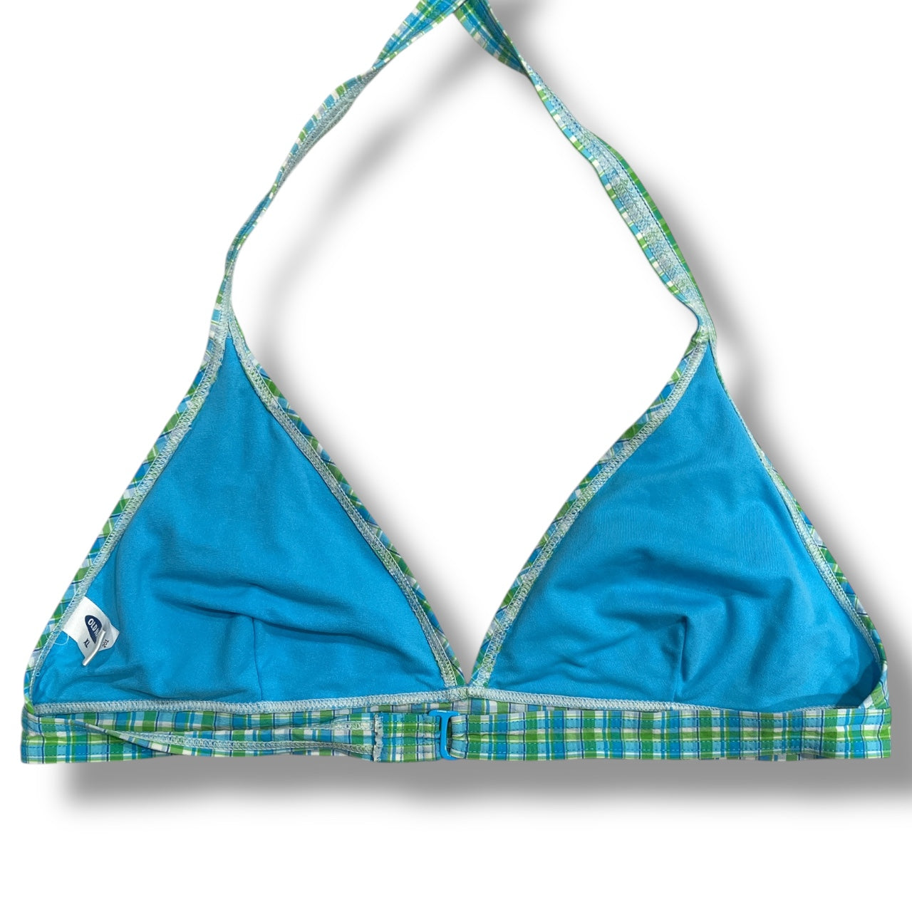 (XL) Vintage Plaid Print Halter Bikini Top