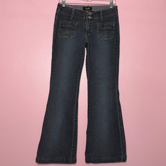 (28”) 2000s angels dark wash low rise flare jeans