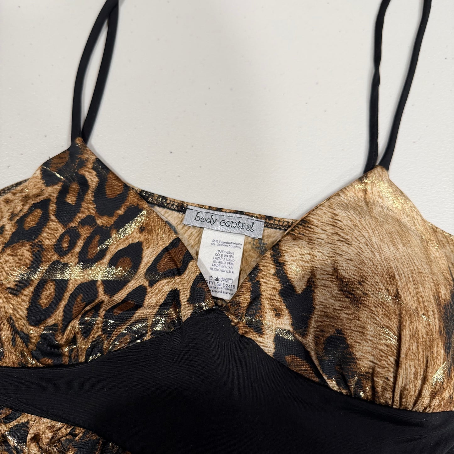 (M) y2k cheetah print satin metallic babydoll tie up dress