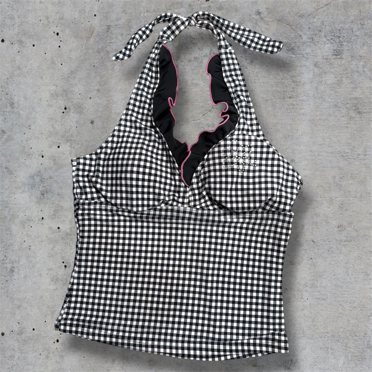 (M/L) 2000s graham ruffle flower embellishment tankini