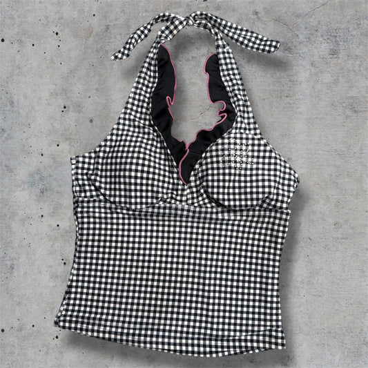 (M/L) 2000s graham ruffle flower embellishment tankini