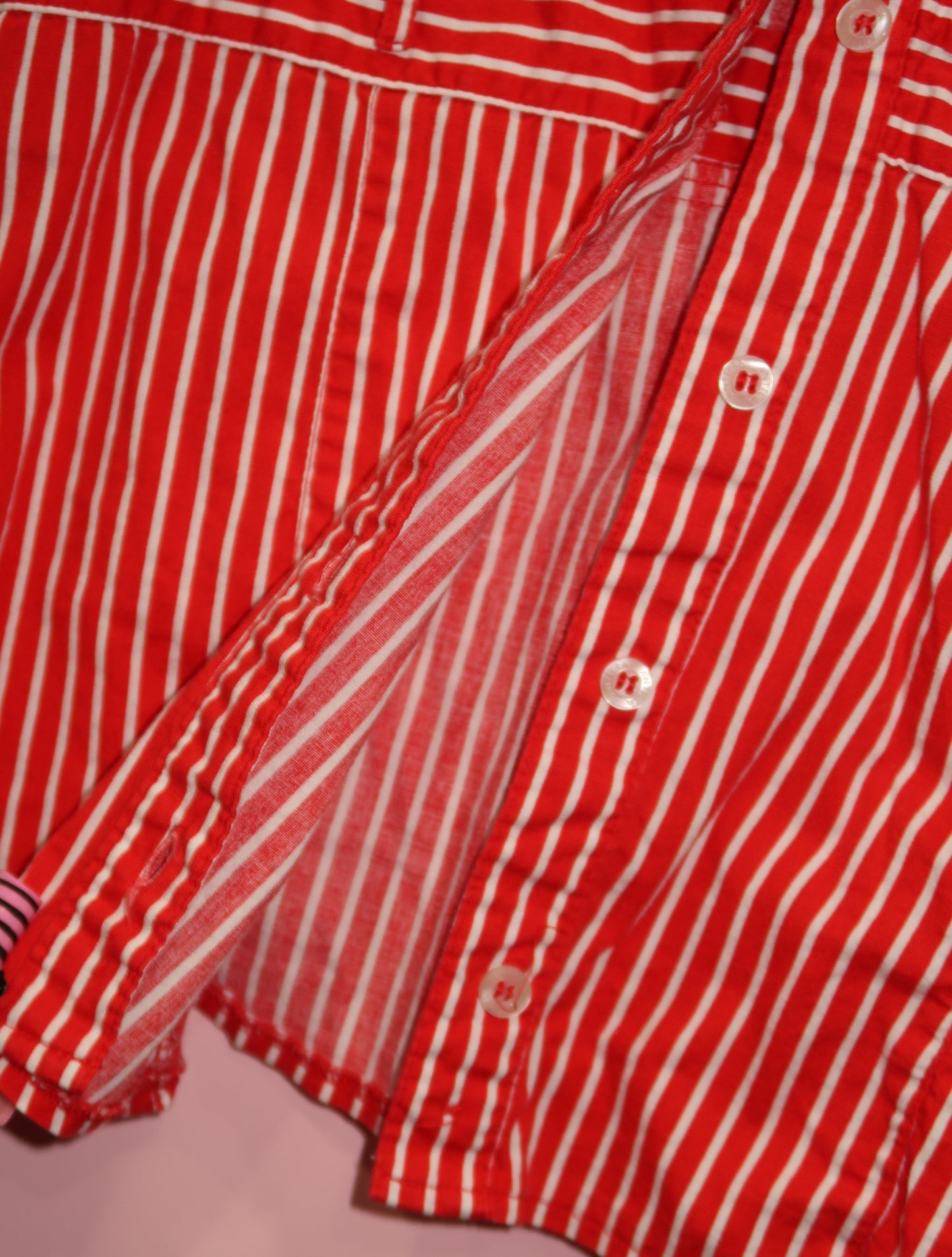 (L) vintage ruffled trim pin striped button up top