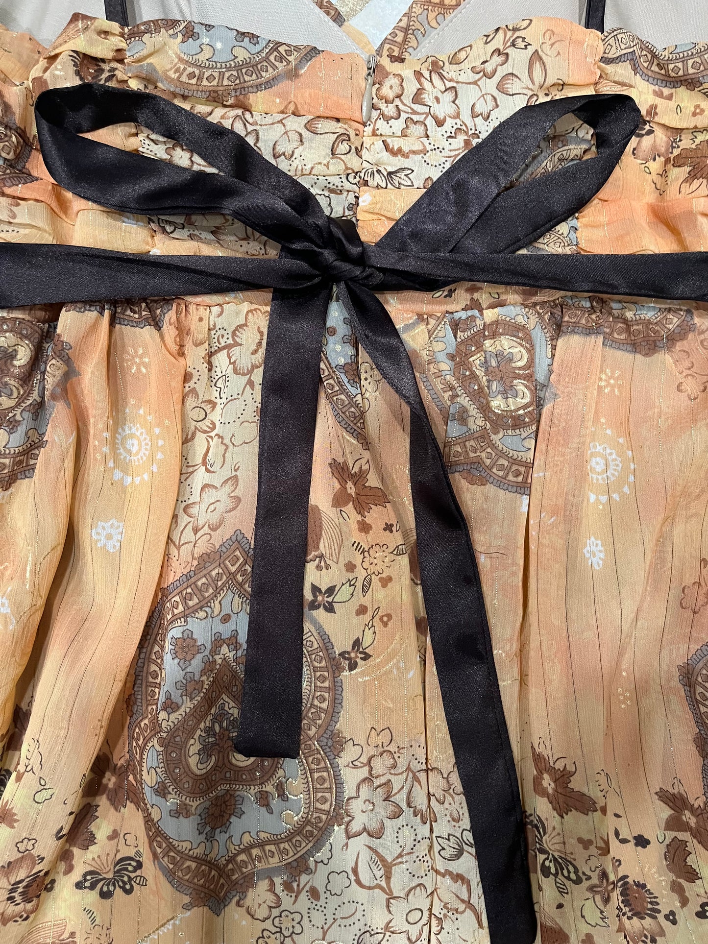 (M/L) Rampage Paisley Print Babydoll Silk Bow Tie Mini Dress/Top