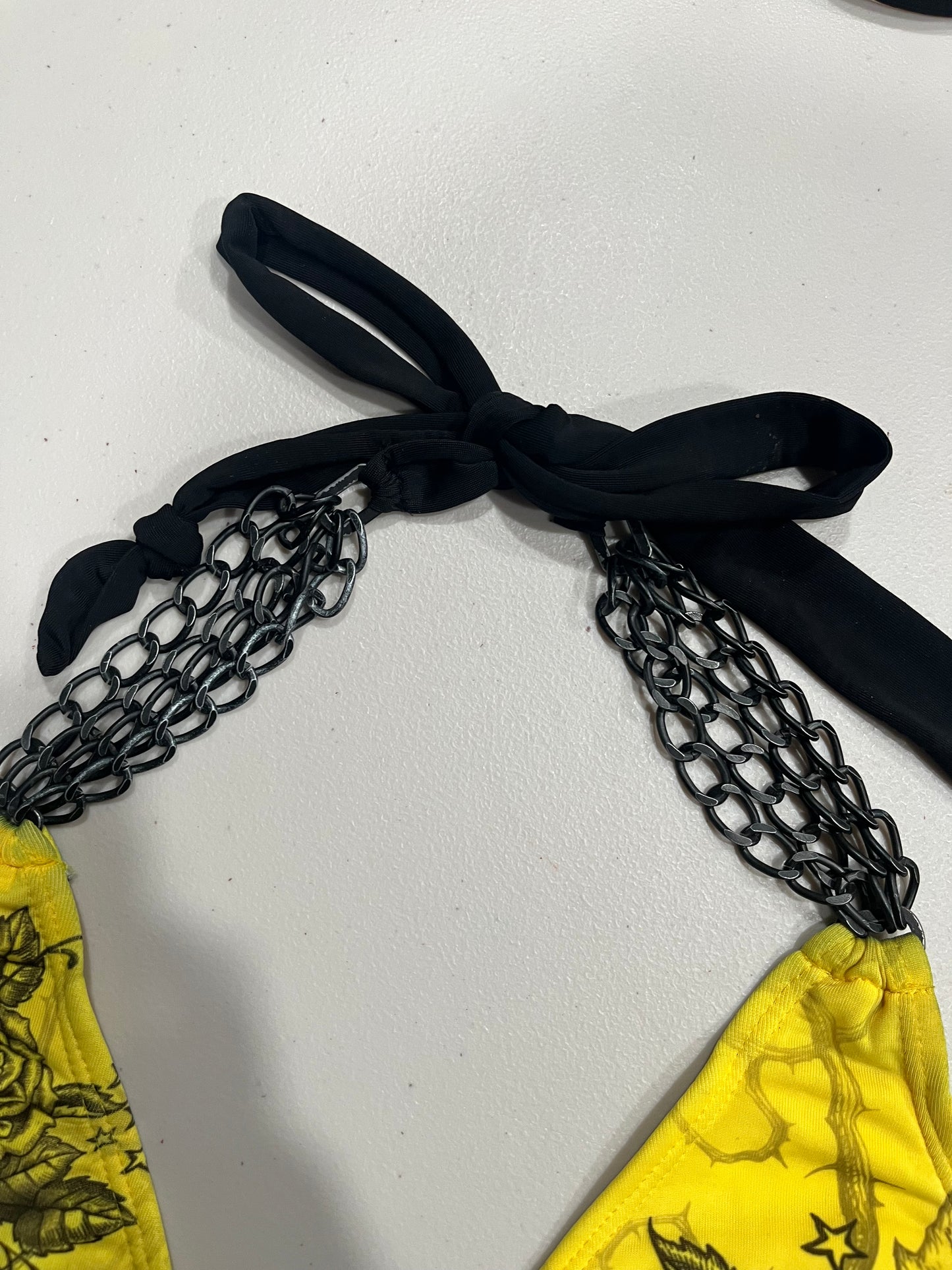 (M/L) Sinful yellow chain embellished bikini top