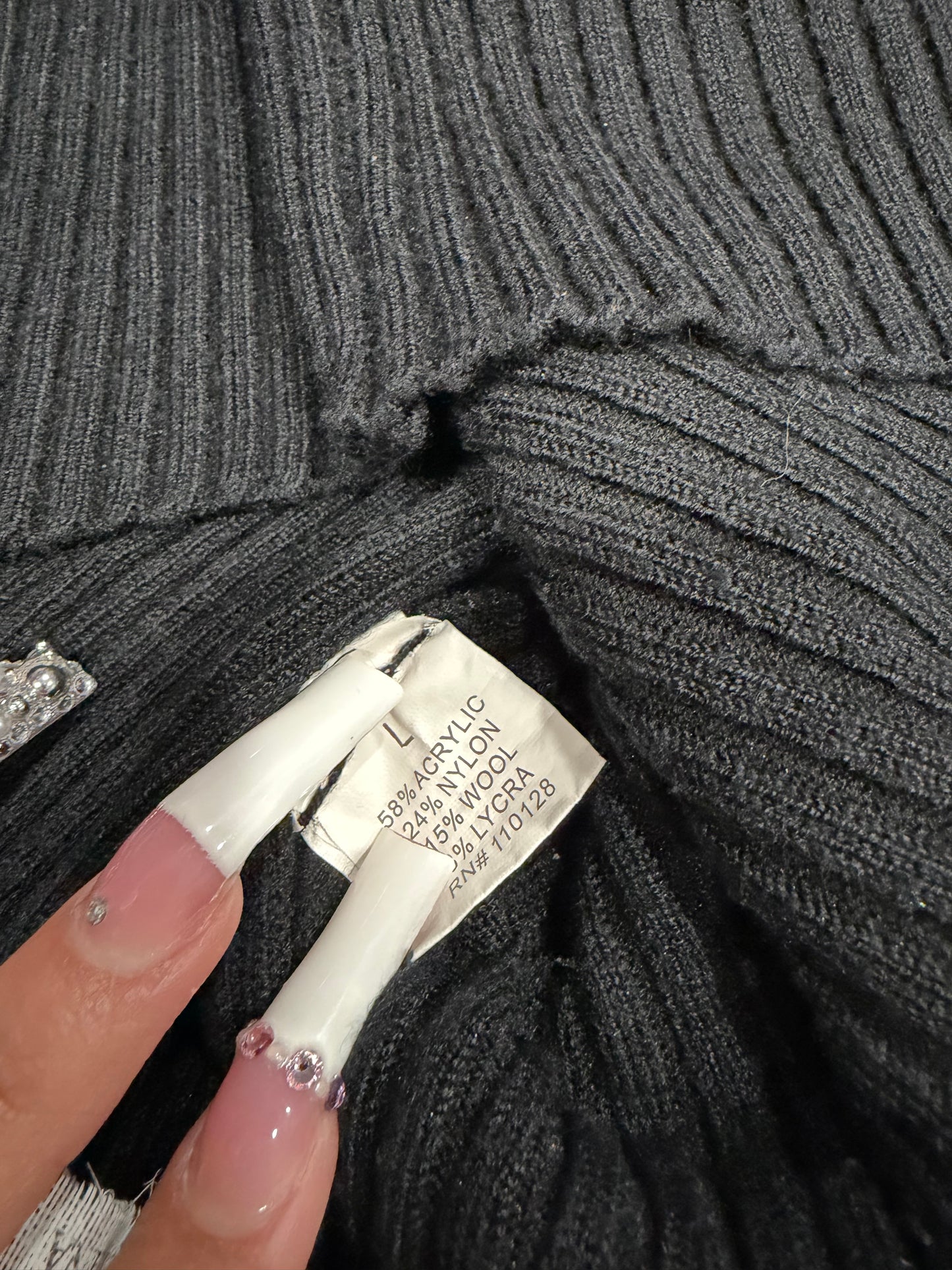 (L) Y2K Rhinestoned ribbed zip up jacket