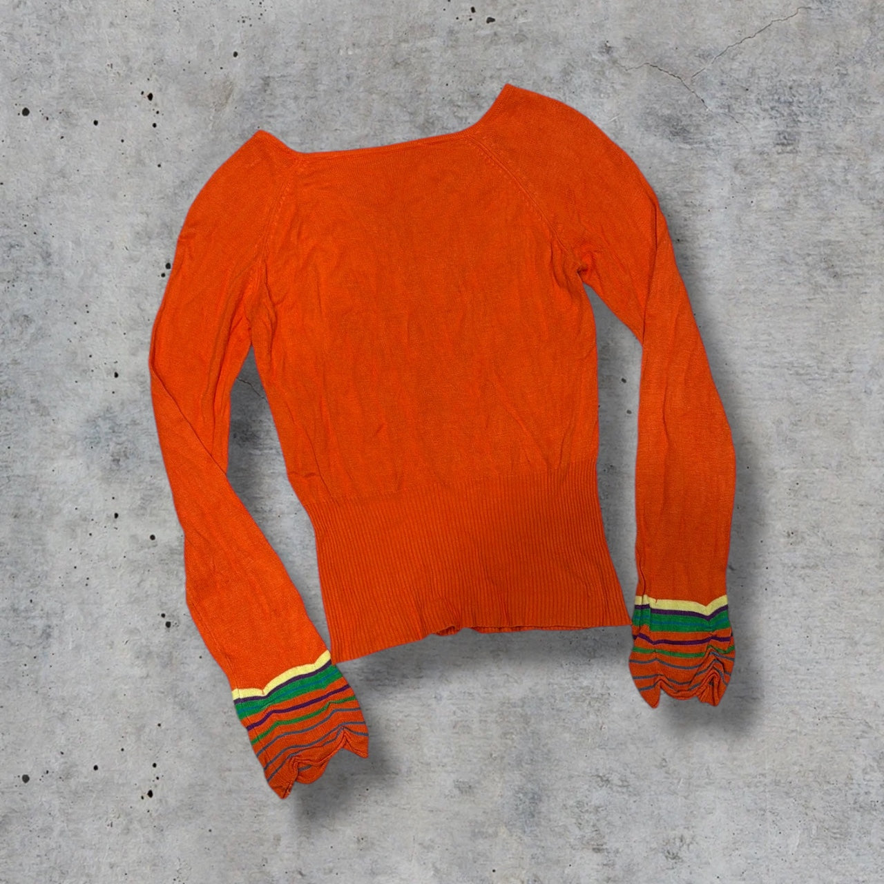 (S) 2000s knit orange striped long sleeve top