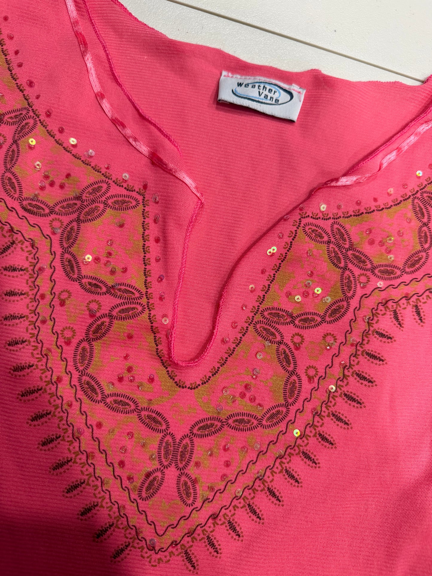 (S/M) 2000s pink sequin tunic top
