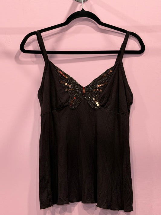 (M/L) y2k xhiliration beaded butterfly sequin dark brown tank top