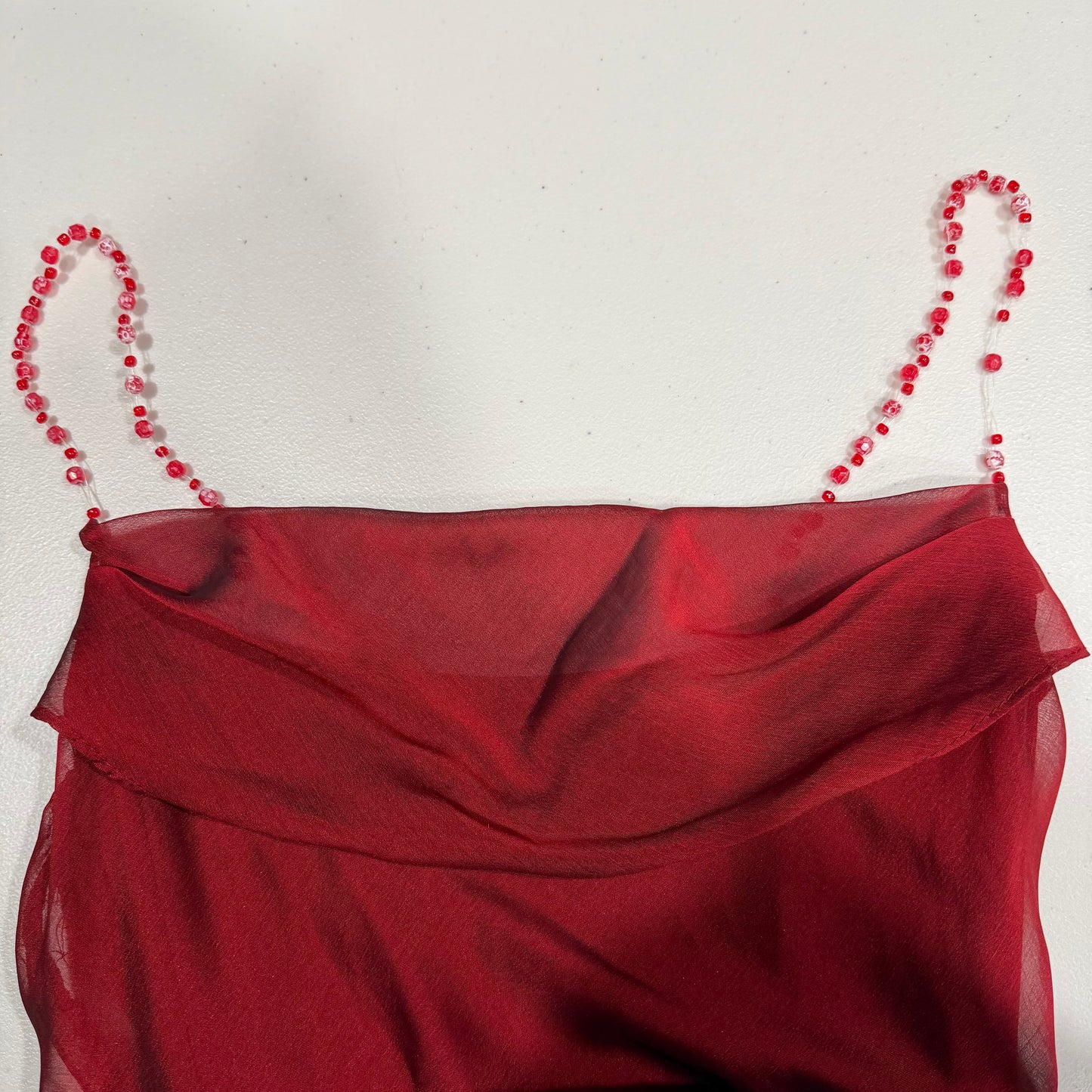 (S) Vintage/Early 2000s Charlotte Ruse Red Asymmetrical Beaded Strap Dress