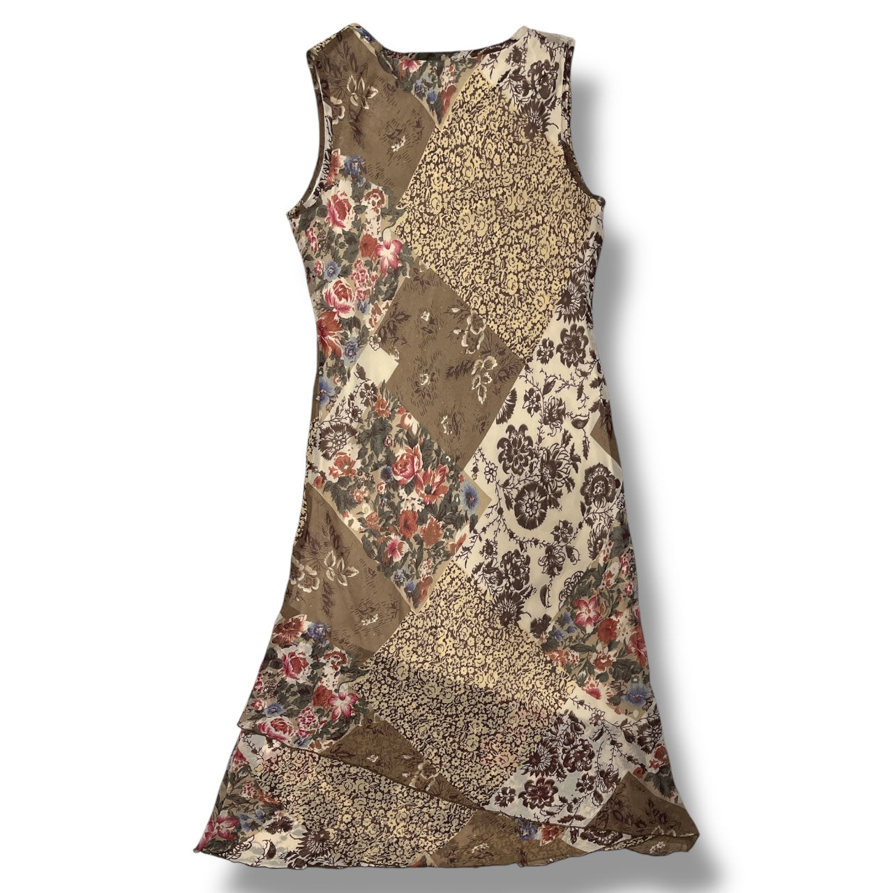 (L) Vintage Beaded Patchwork Floral Print Dress