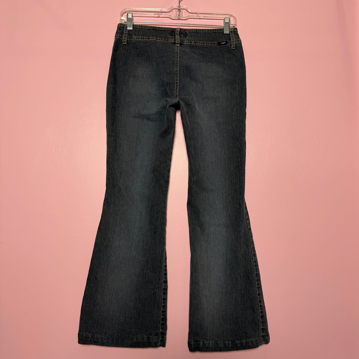 (28”) 2000s angels dark wash low rise flare jeans