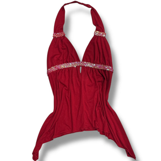 (L) Early 2000s Sequin Asymmetrical Fairy Halter Top
