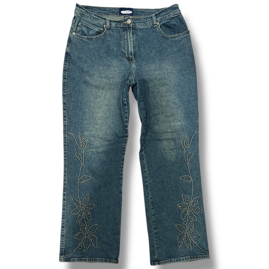(34”) LA Blues Vintage Gold Beaded Floral Embroidered Jeans