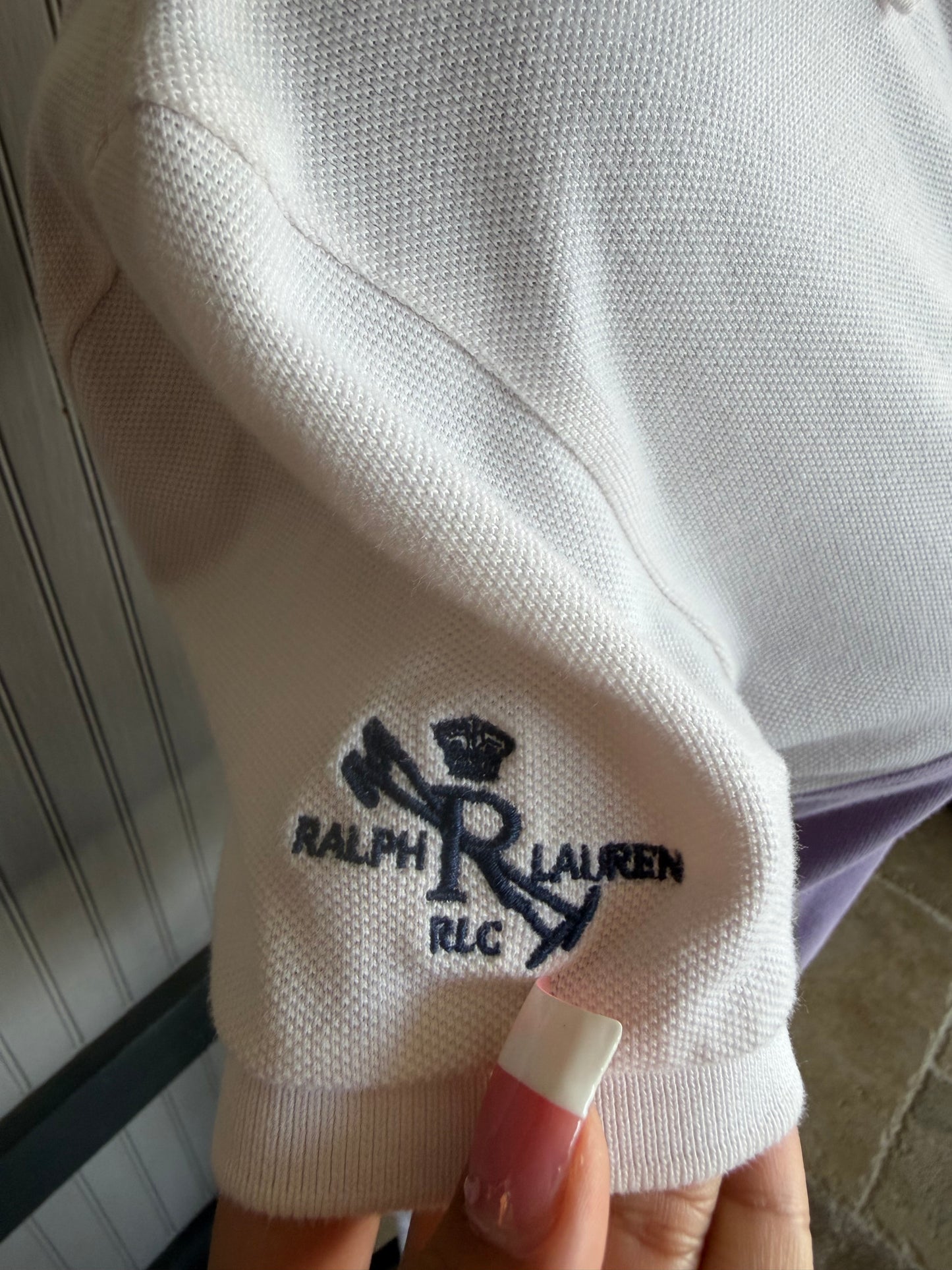 (M) vintage Ralph Lauren purple & white polo top