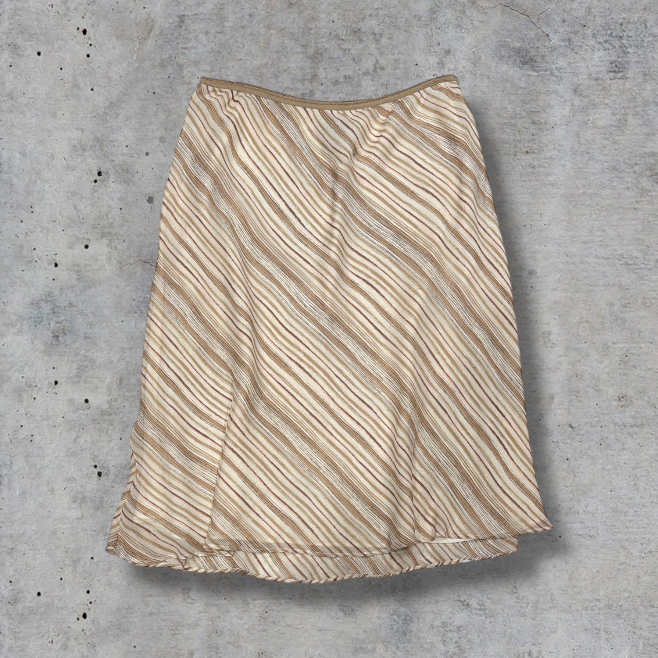 (M) vintage diagonal striped cream/brown midi skirt