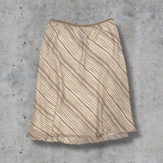 (M) vintage diagonal striped cream/brown midi skirt