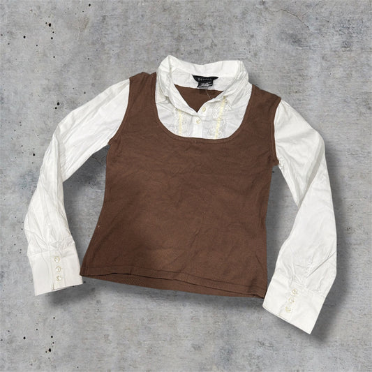 (XS/S) Y2K/ Vintage nwt brown double layered long sleeve