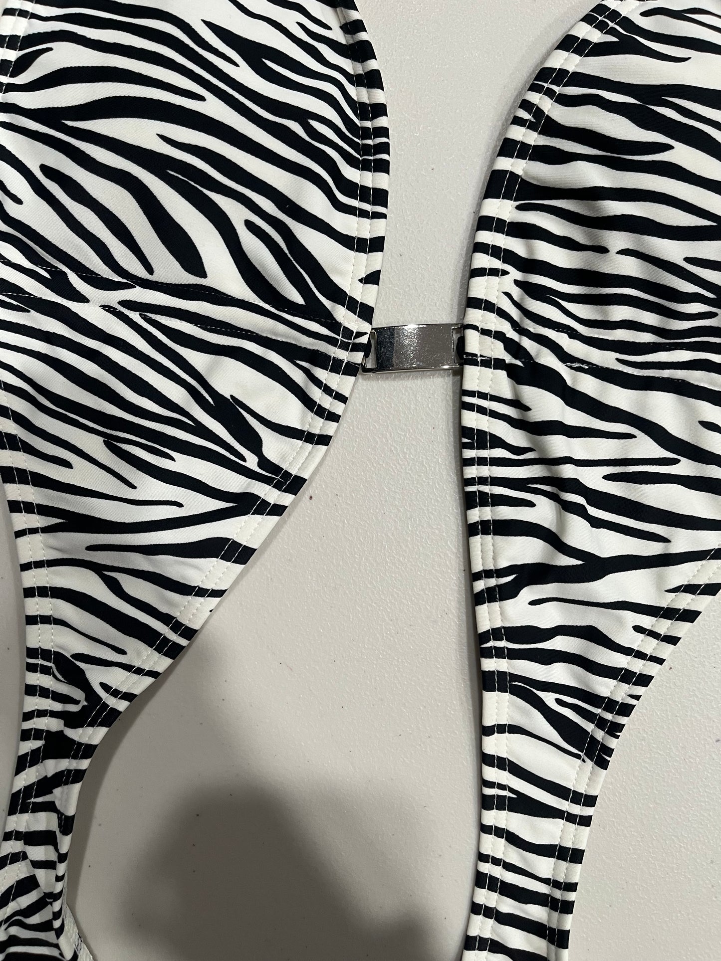 (S) 2000s Zebra Print Bikini One Piece