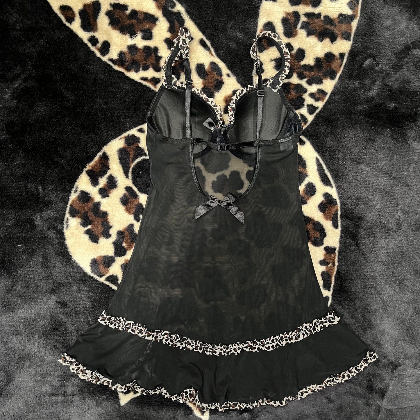 (M) 2000s rampage lingerie leopard print ruffled bow top