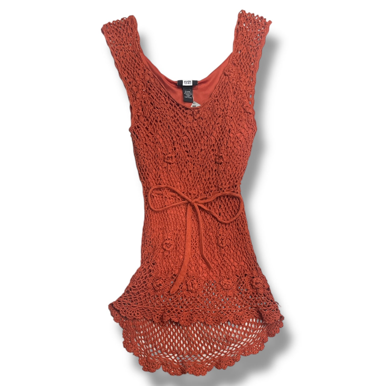 (M/L) Vintage Crochet Floral Tie Up Top