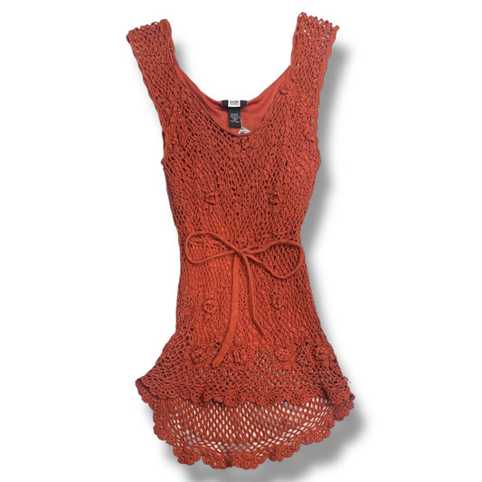 (M/L) Vintage Crochet Floral Tie Up Top