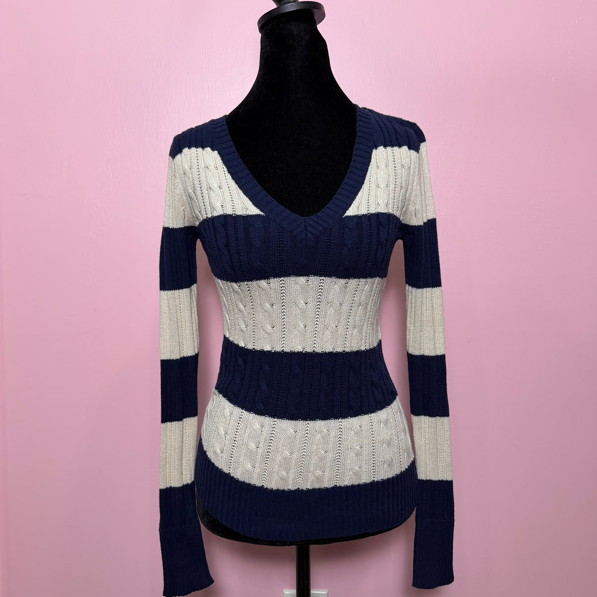 (S) 2000s arizona striped cable knit sweater