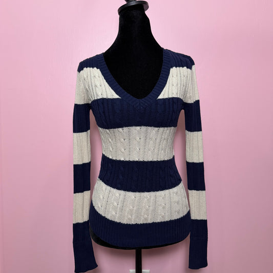 (S) 2000s arizona striped cable knit sweater