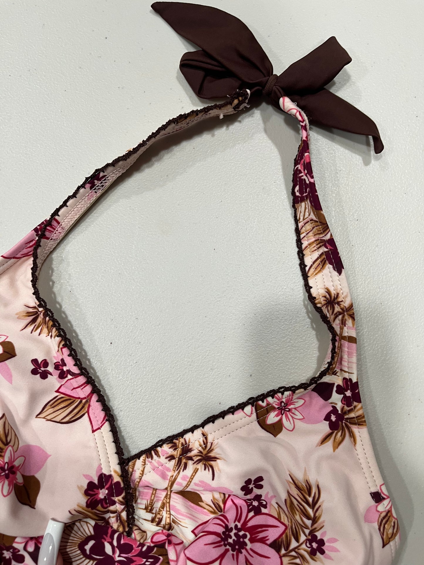 (M) Vintage Floral Cropped Tankini Swim Top