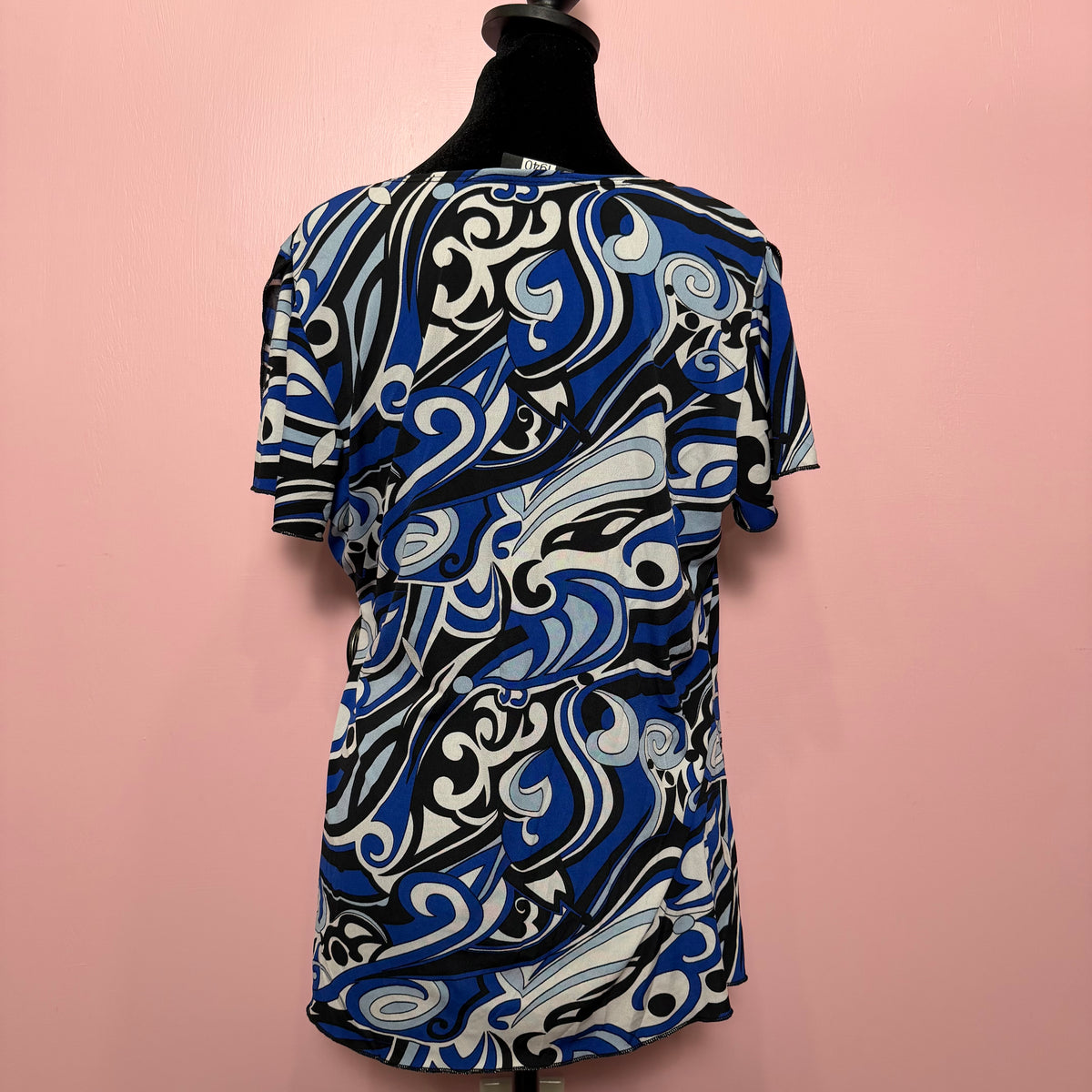 (XL) Y2K abstract print blue wrap top
