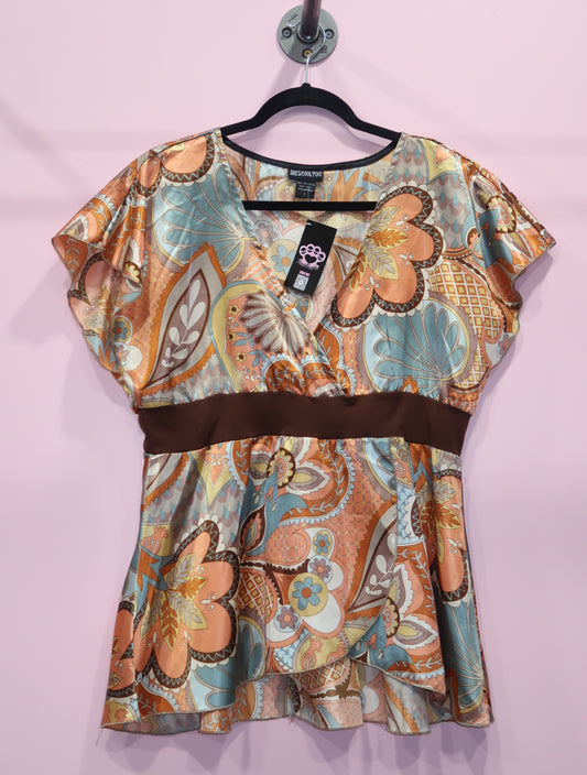 (L) y2k paisley print silk babydoll top