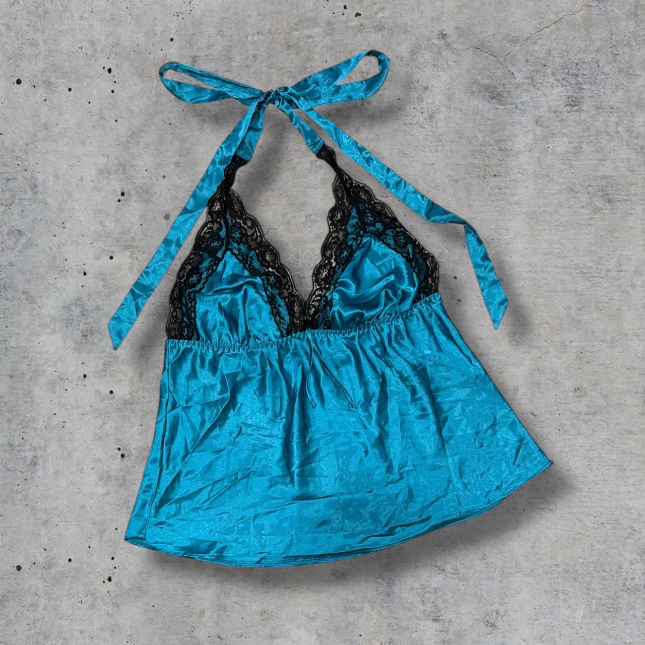 (XL) vintage silk lace trim halter top