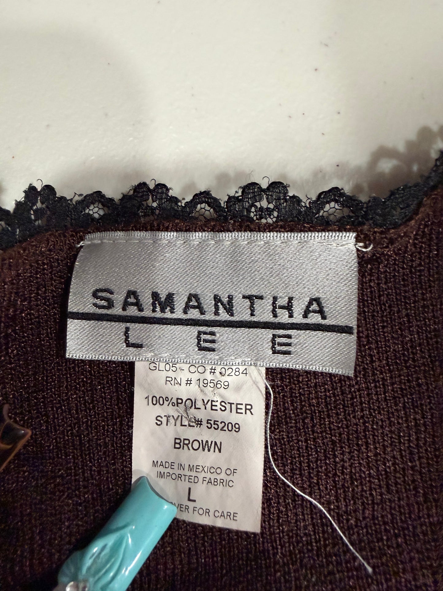 (L) 2000s brown lace trim long sleeve top