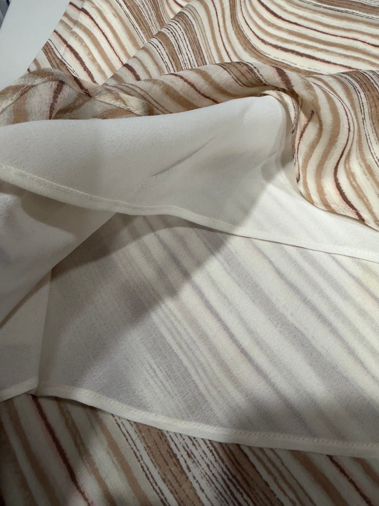 (M) vintage diagonal striped cream/brown midi skirt