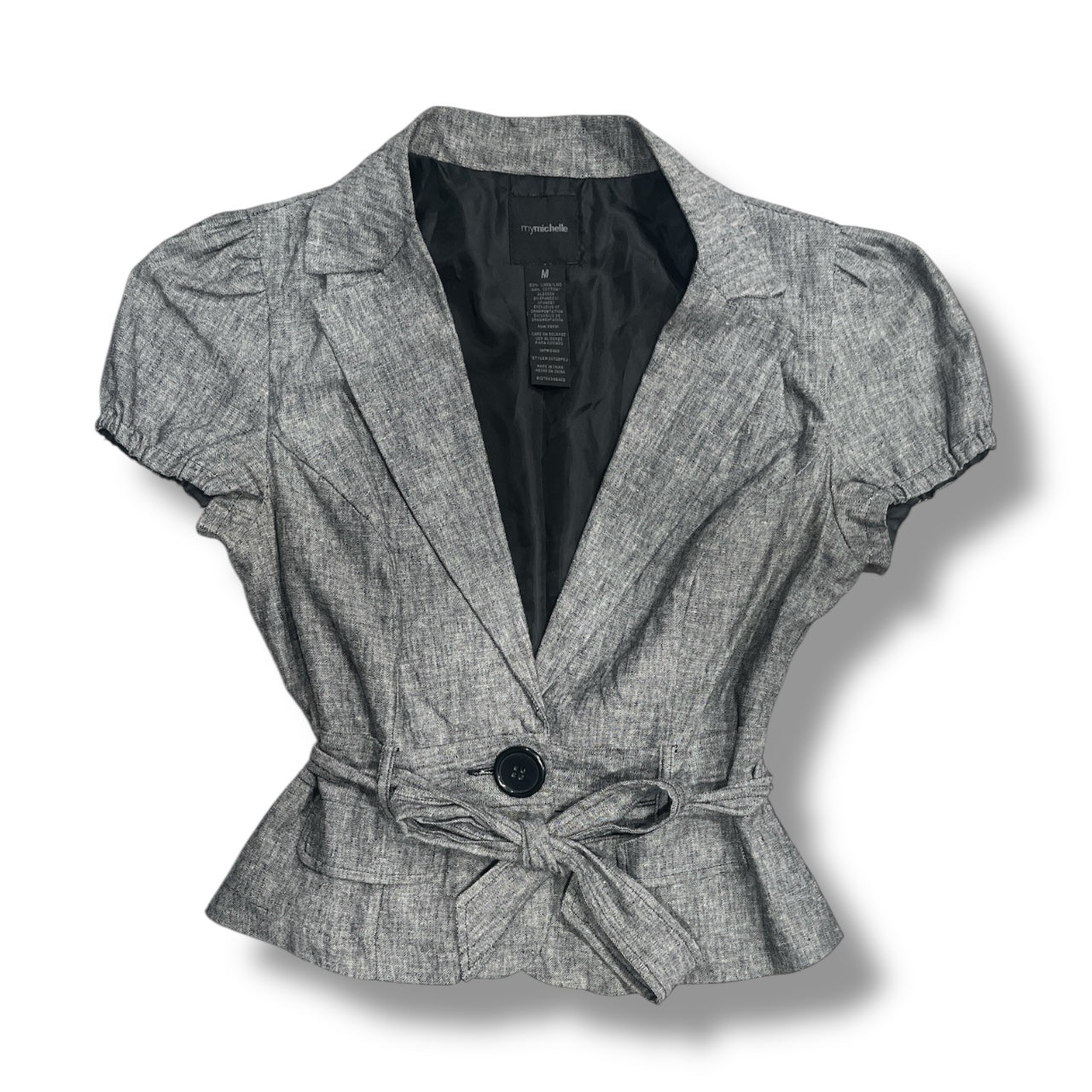 (M) VTG Gray Tie Up Button Up Short Sleeve Blazer