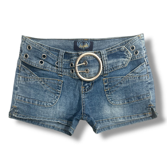 (28”) Iconic Angels Circle Belt Denim Shorts