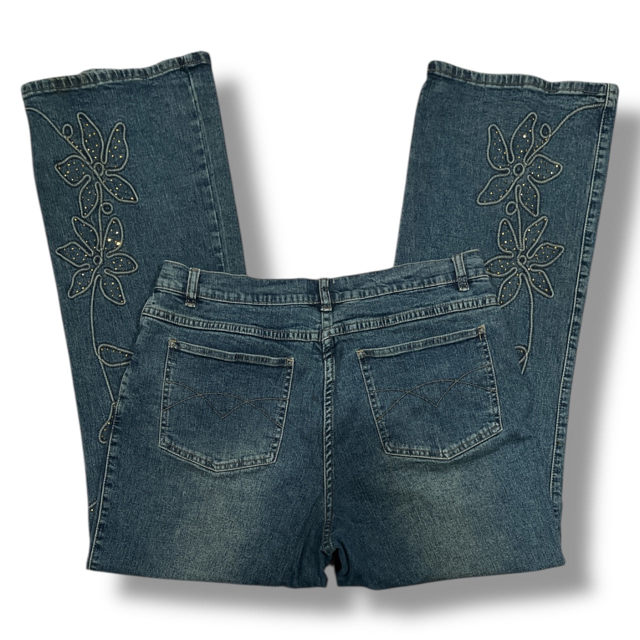 (34”) LA Blues Vintage Gold Beaded Floral Embroidered Jeans