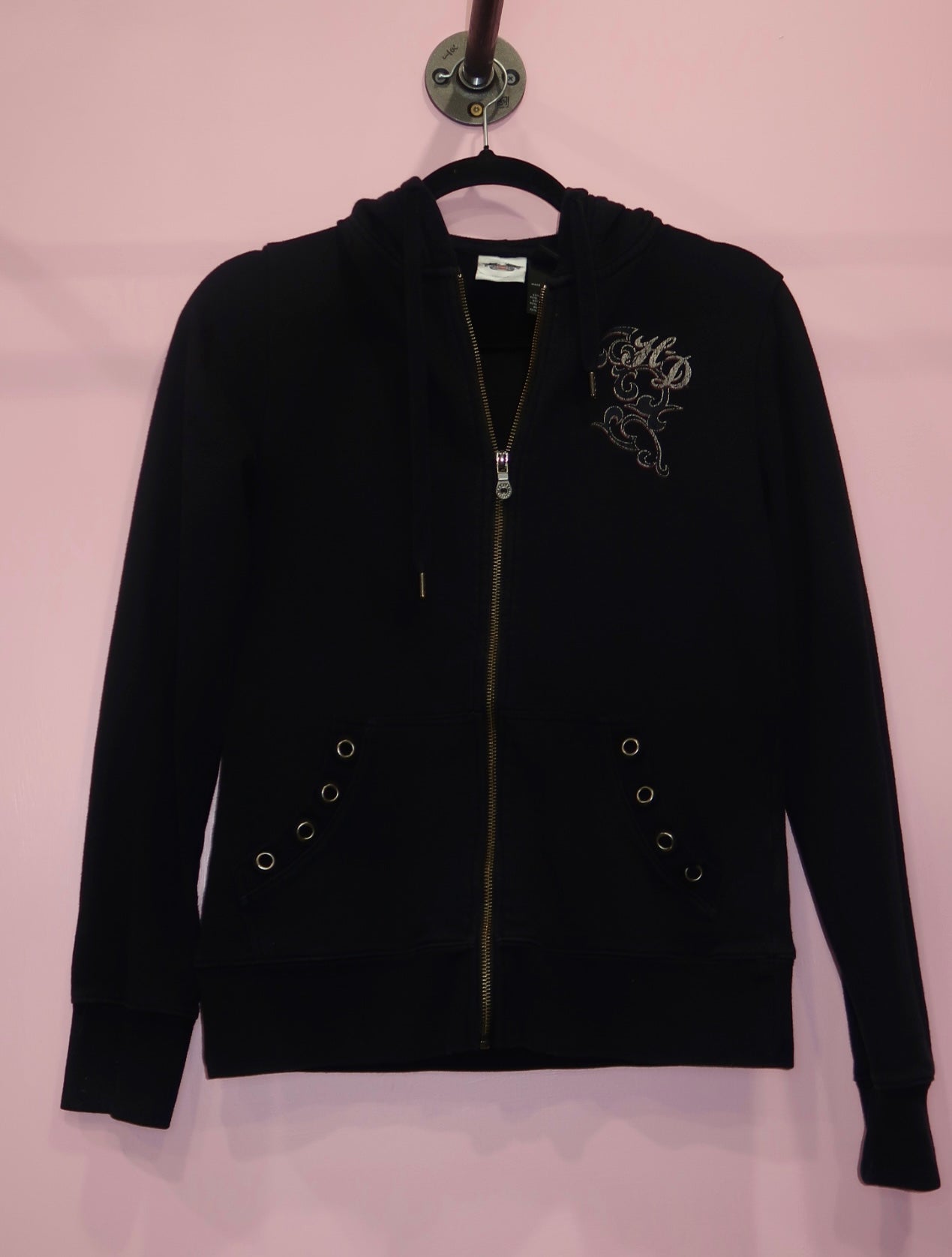 (S) Harley Davidson skull studded biker jacket