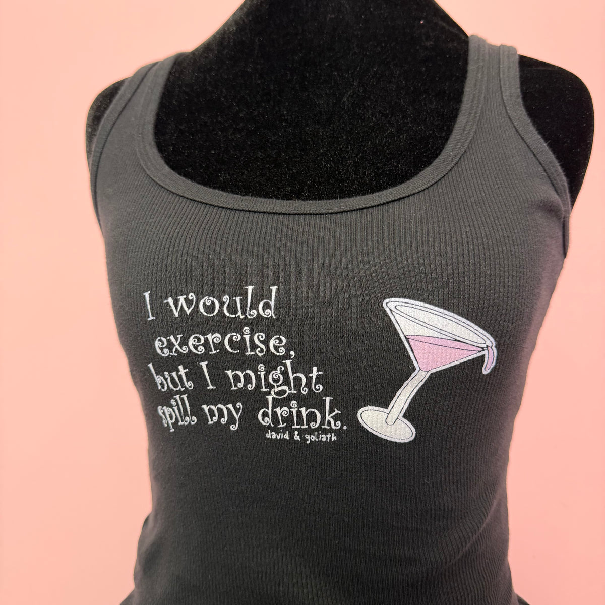 (S) 2000s “i would exercise but i might spill my drink” wine graphic tank top