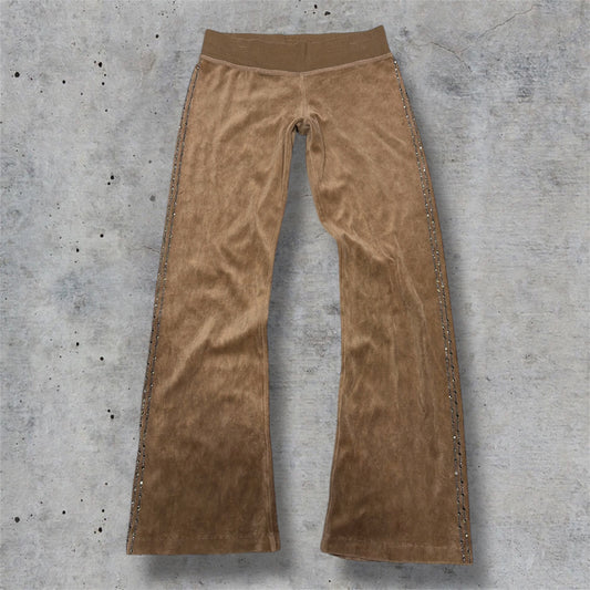 (XS) 2000s express brown flared rhinestoned tracksuit pants