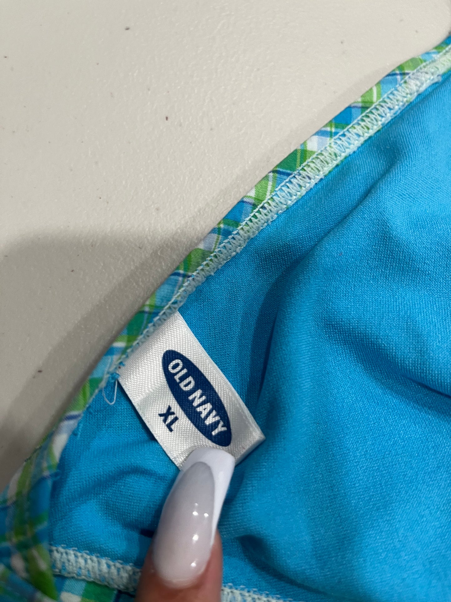 (XL) Vintage Plaid Print Halter Bikini Top