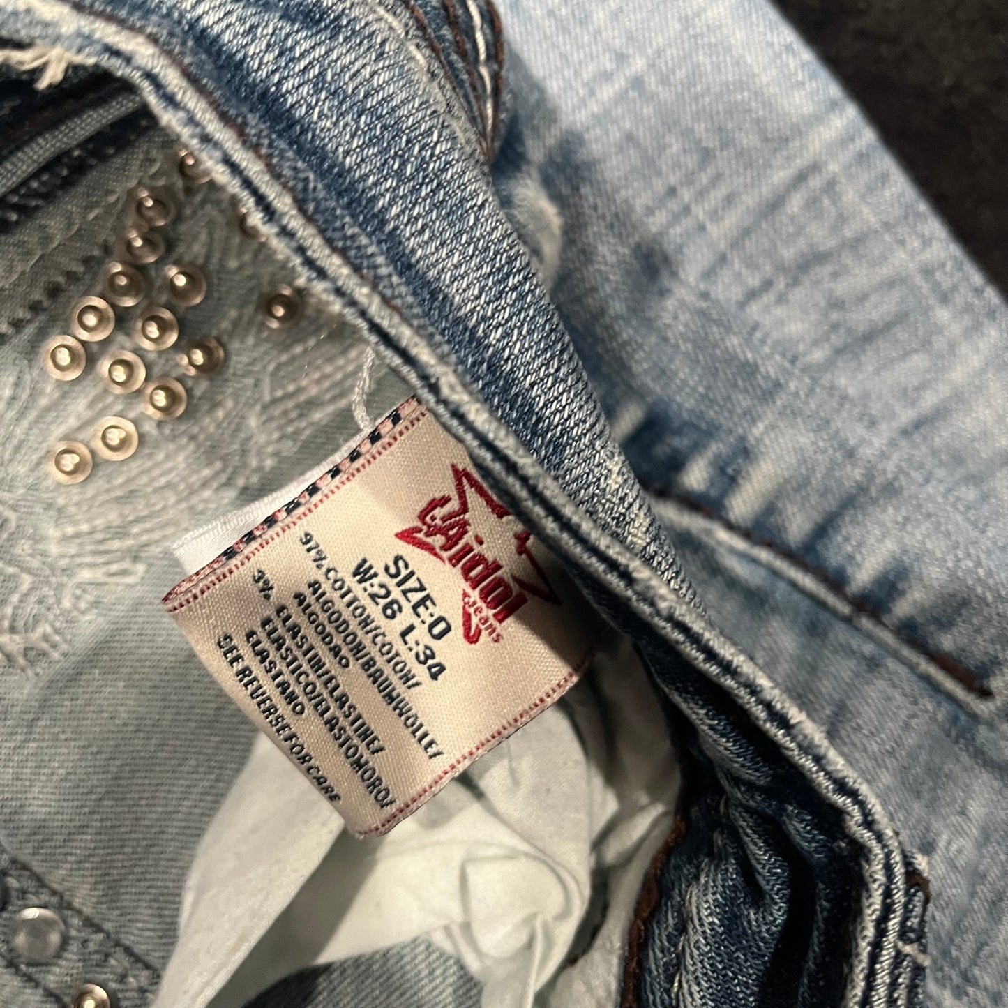 (26”) Y2K Angel Wing Embellished Flared Jeans