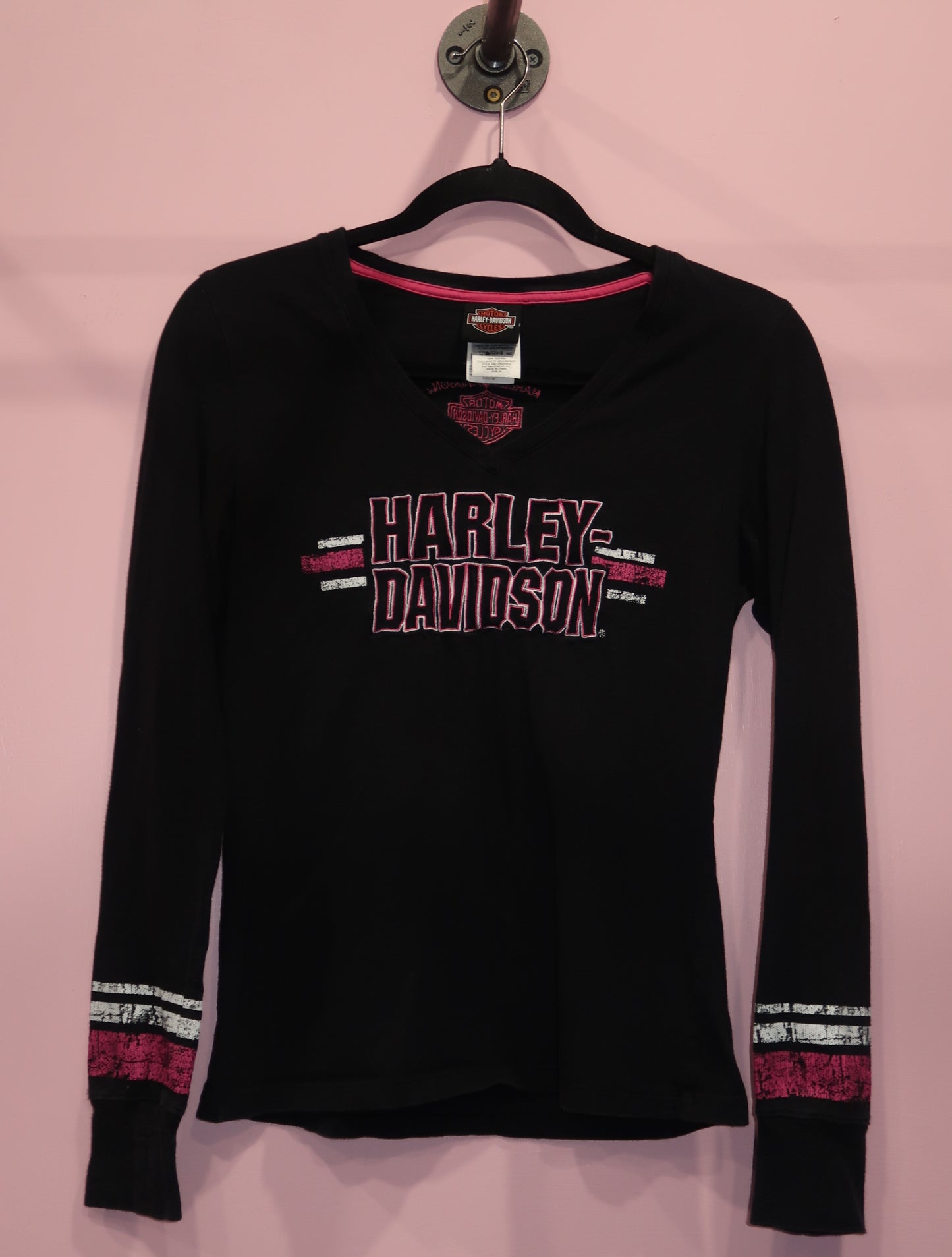 (M) harley davidson pink graphic long sleeve top