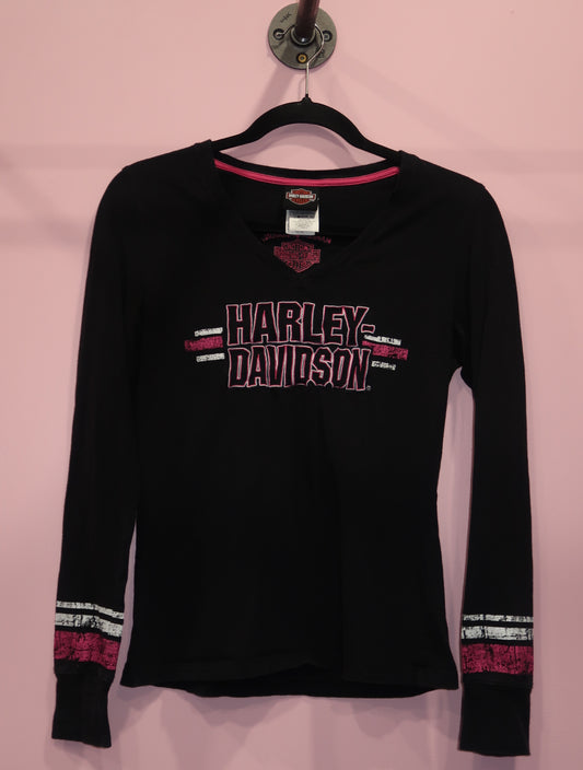 (M) harley davidson pink graphic long sleeve top