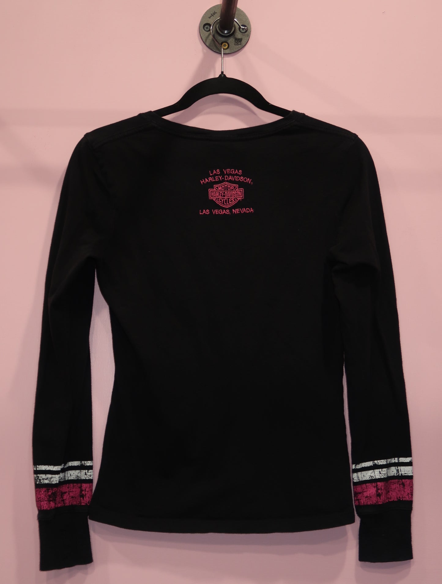 (M) harley davidson pink graphic long sleeve top