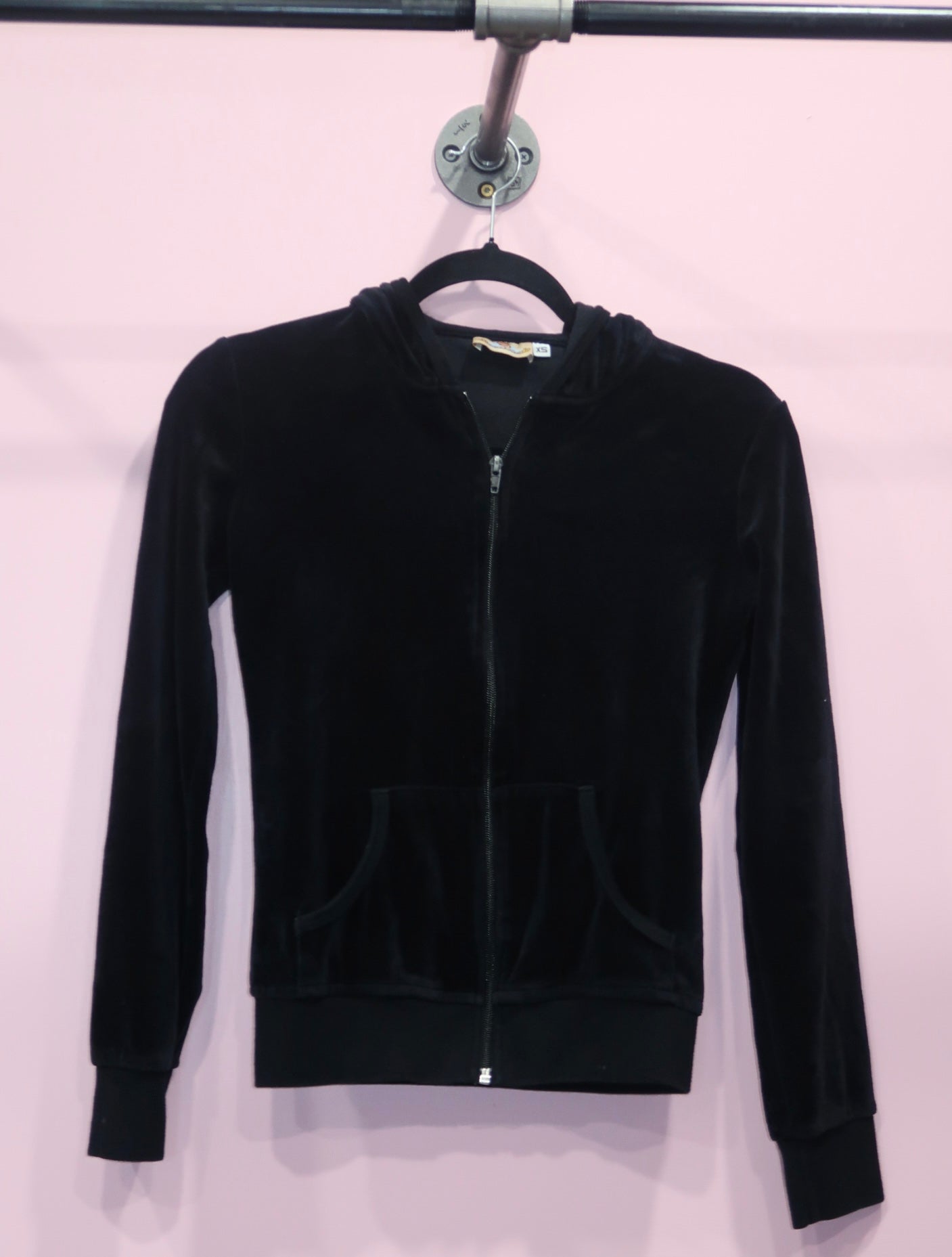 (XS/S) 2000s blank velour black zip up