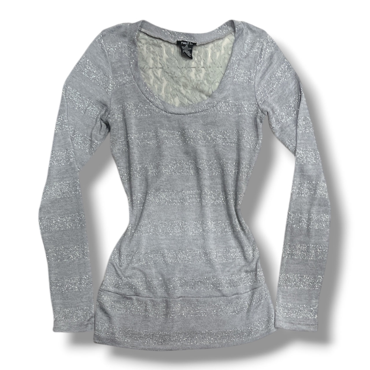 (M) Y2K Striped Lace Back Detailed Glittery Top