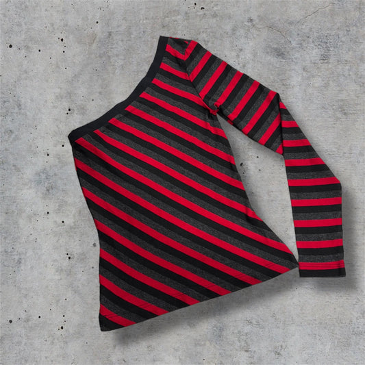 (S/M) Y2K Eyeshadow striped one sleeved top