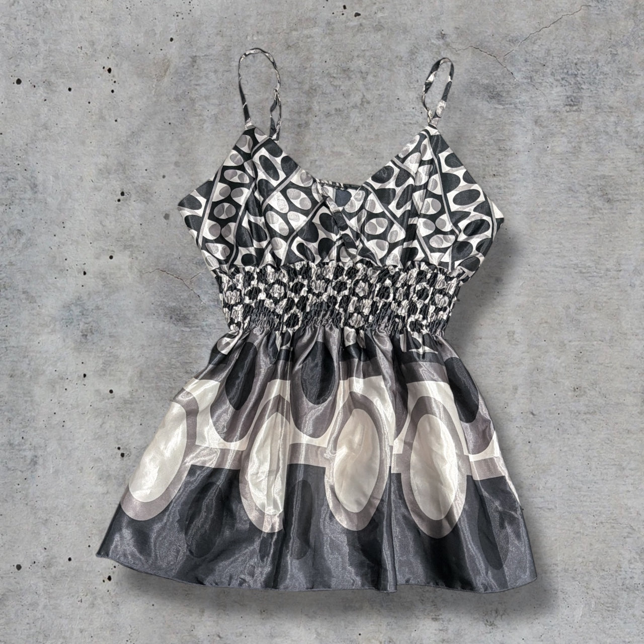 (M) early 2000s pucci inspired silk waist scrunch top