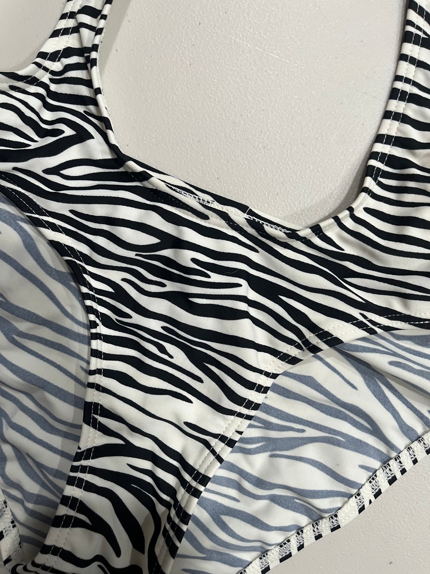 (S) 2000s Zebra Print Bikini One Piece