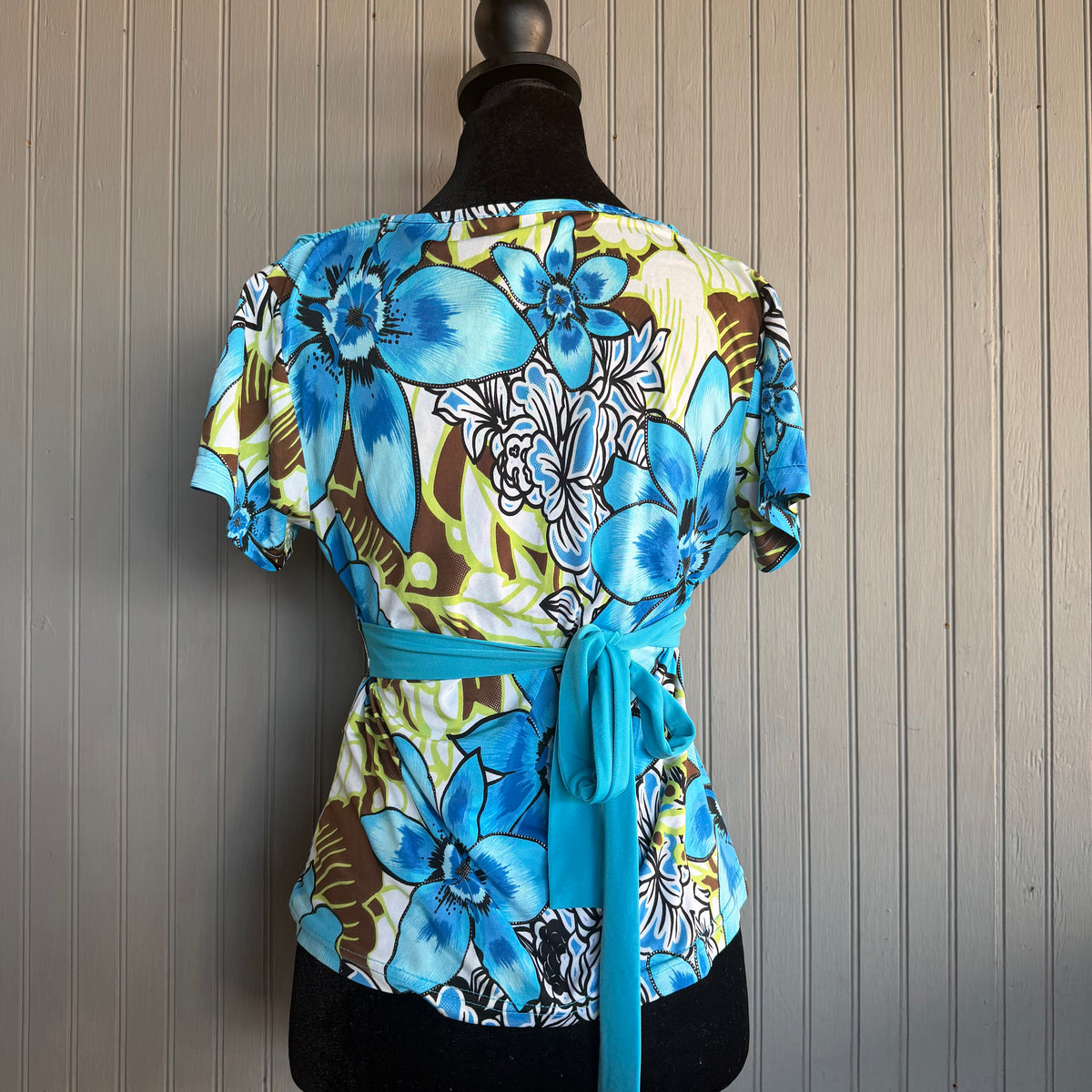 (S/M) y2k floral blue babydoll tie up Ultimod top